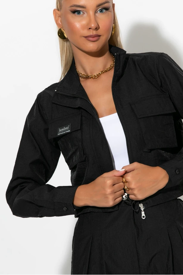 Σετ fly crop jacket και cargo παντελόνα μαύρο