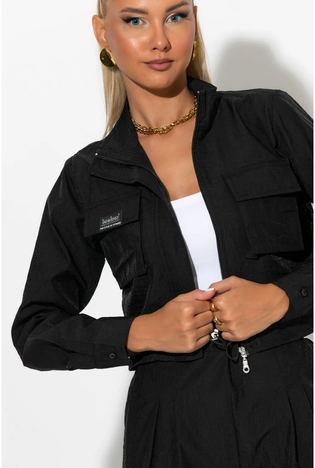 Σετ fly crop jacket και cargo παντελόνα μαύρο