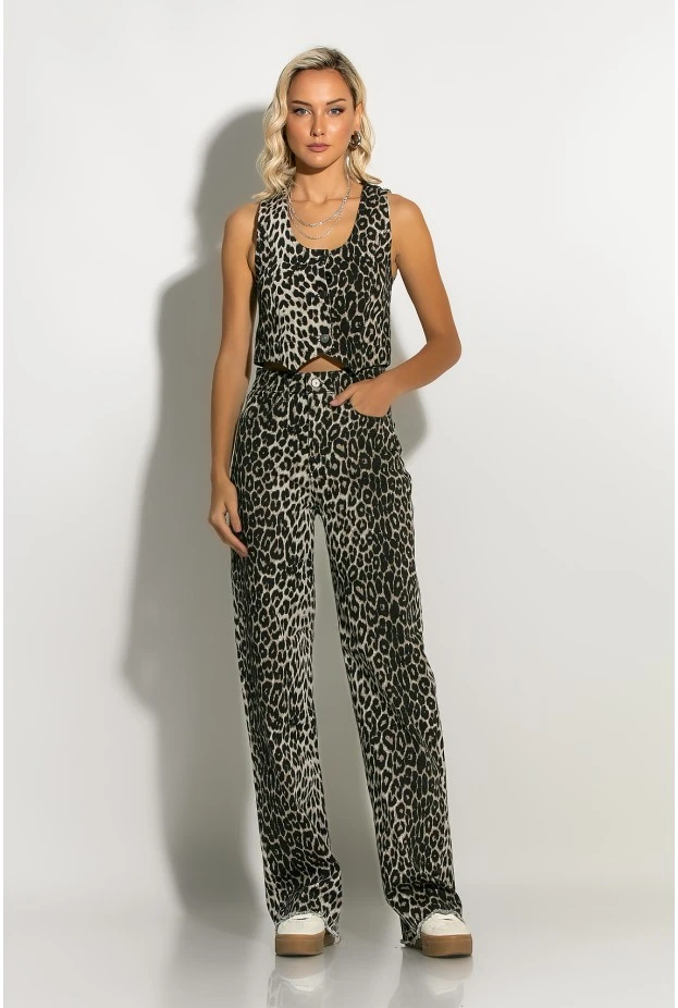 Leopard print γιλέκο γκρι