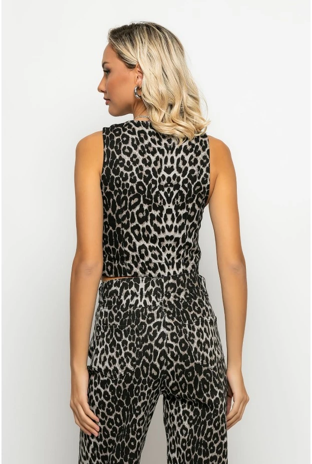Leopard print γιλέκο γκρι