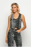 Leopard print γιλέκο γκρι-μαύρο Leopard print γιλέκο γκρι-μαύρο