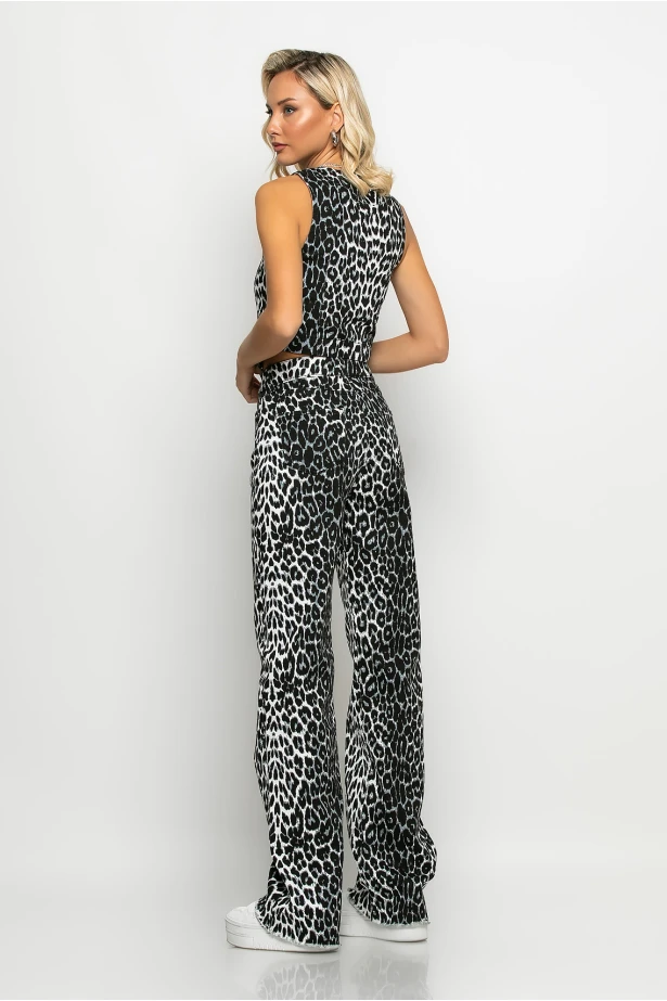 Leopard print γιλέκο γκρι-μαύρο Leopard print γιλέκο γκρι-μαύρο