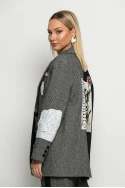 Blazer με mix υφών ψαροκόκκαλο και τζιν μαύρο