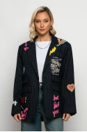 Blazer ριγέ με paches μπλε Blazer ριγέ με paches μπλε