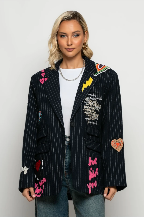 Blazer ριγέ με paches μπλε Blazer ριγέ με paches μπλε