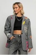 Blazer ριγέ με paches γκρι Blazer ριγέ με paches γκρι