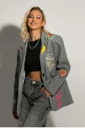 Blazer ριγέ με paches γκρι Blazer ριγέ με paches γκρι
