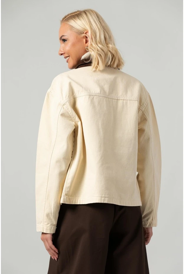 Jean jacket με κοτλέ γιακά μπεζ