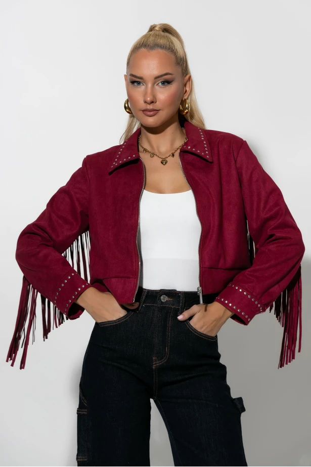 Σουέντ jacket με τρούς και κρόσια μπορντό