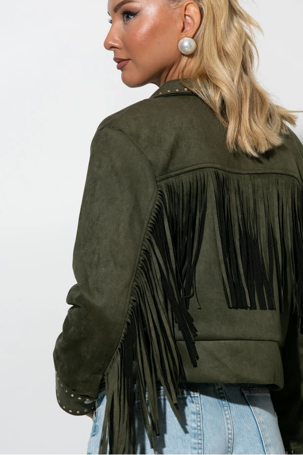 Σουέντ jacket με τρούς και κρόσια χακί
