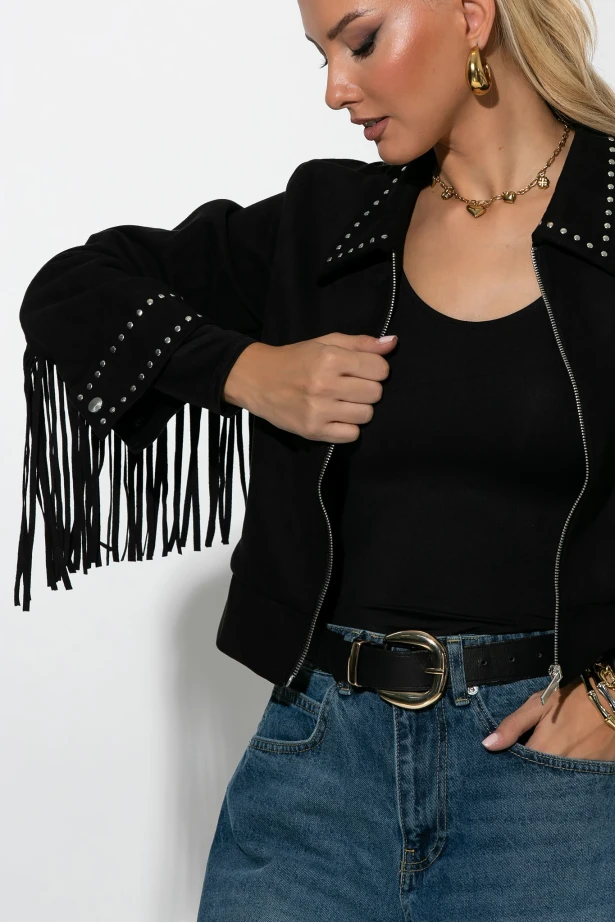 Σουέντ jacket με τρούς και κρόσια μαύρο