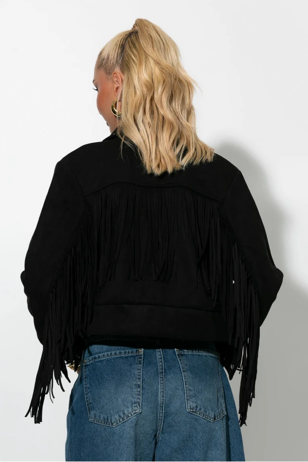 Σουέντ jacket με τρούς και κρόσια μαύρο