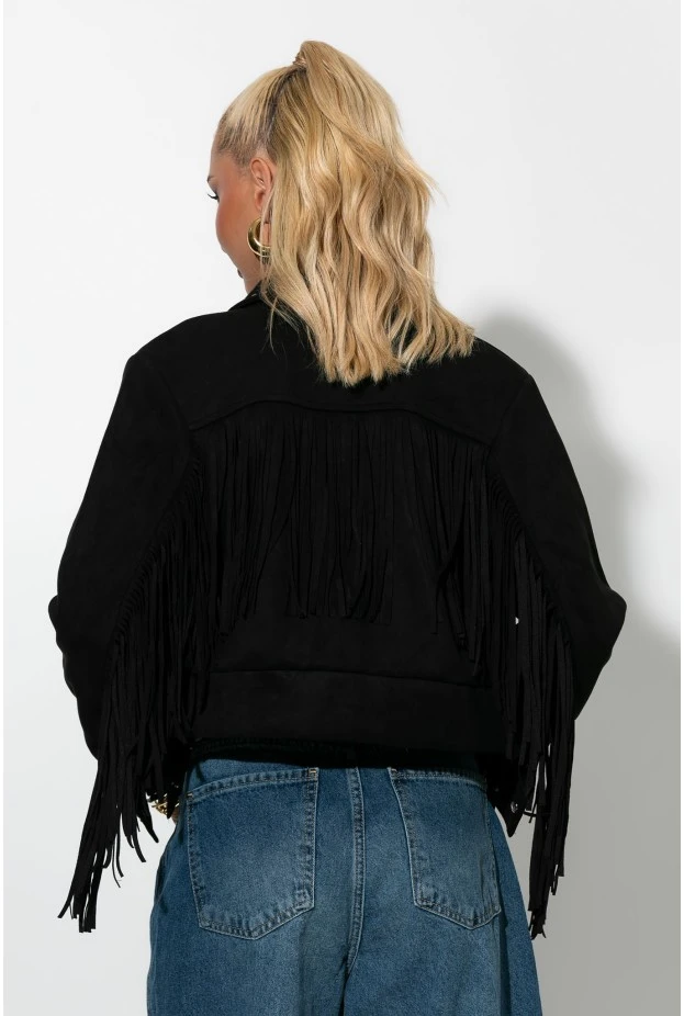Σουέντ jacket με τρούκς και κρόσια μαύρο