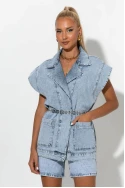 Jean αμάνικο jacket με τσέπες μπλε 