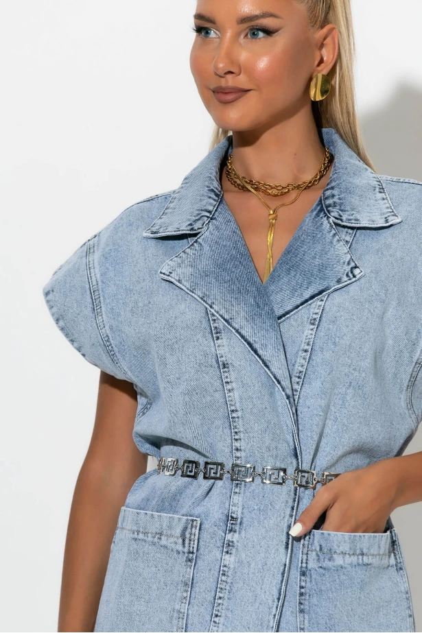Jean αμάνικο jacket με τσέπες μπλε 