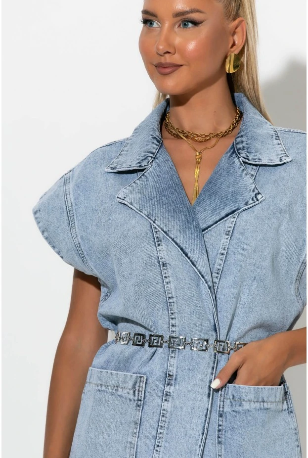 Jean αμάνικο jacket με τσέπες μπλε 