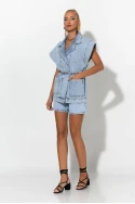 Jean αμάνικο jacket με τσέπες μπλε 