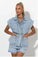 Jean αμάνικο jacket με τσέπες μπλε 