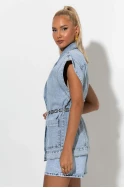 Jean αμάνικο jacket με τσέπες μπλε 