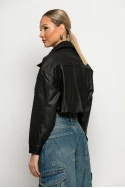 Leather cropped jacket με κουμπιά μαύρο Leather cropped jacket με κουμπιά μαύρο
