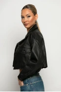 Leather cropped jacket με κουμπιά μαύρο Leather cropped jacket με κουμπιά μαύρο