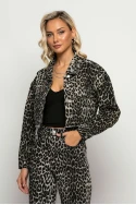 Cropped Jean jacket leopard print γκρι Cropped Jean jacket leopard print γκρι