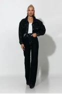 Cropped jean jacket με στρας και ξέφτια μπλε ντενιμ