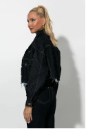 Cropped jean jacket με στρας και ξέφτια μπλε ντενιμ