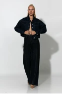 Cropped jean jacket με τσέπες μπλε ντένιμ 