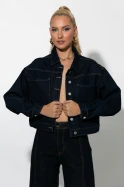 Cropped jean jacket με τσέπες μπλε ντένιμ 