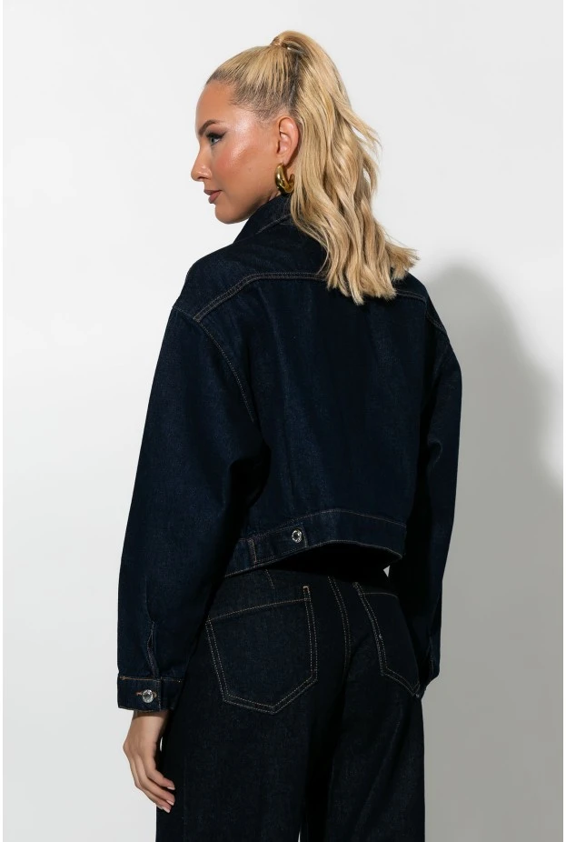 Cropped jean jacket με τσέπες μπλε ντένιμ