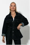 Jean jacket με κουμπιά και ζωνάκι μπλε ντένιμ Jean jacket με κουμπιά και ζωνάκι μπλε ντένιμ