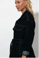 Jean jacket με κουμπιά και ζωνάκι μπλε ντένιμ Jean jacket με κουμπιά και ζωνάκι μπλε ντένιμ