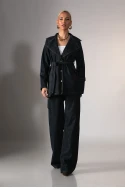 Σετ jean blazer με ζώνη και jean wide leg μπλε ντένιμ