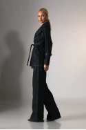 Σετ jean blazer με ζώνη και jean wide leg μπλε ντένιμ