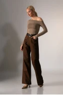 Σετ jean jacket με ζώνη και jean wide leg καφέ