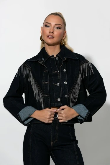 Jean jacket με κρόσια μπλε ντένιμ