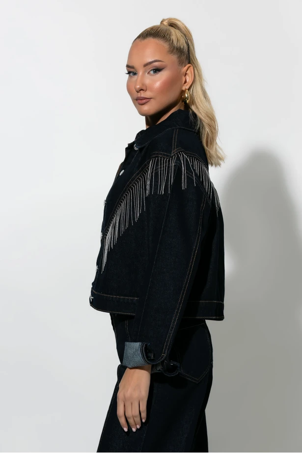 Jean jacket με κρόσια μπλε ντένιμ 