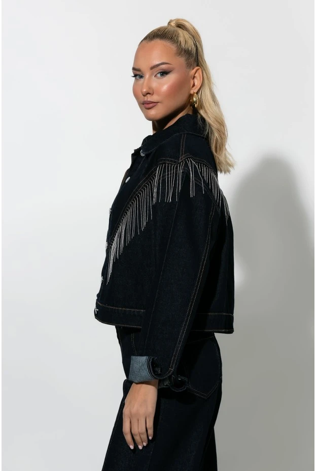 Jean jacket με κρόσια μπλε ντένιμ