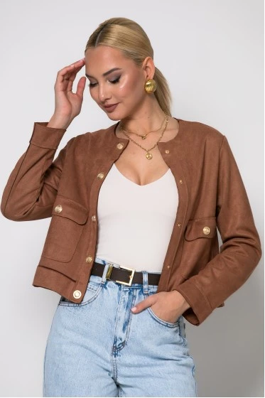 Jacket σουέντ με χρυσά κουμπιά ταμπά