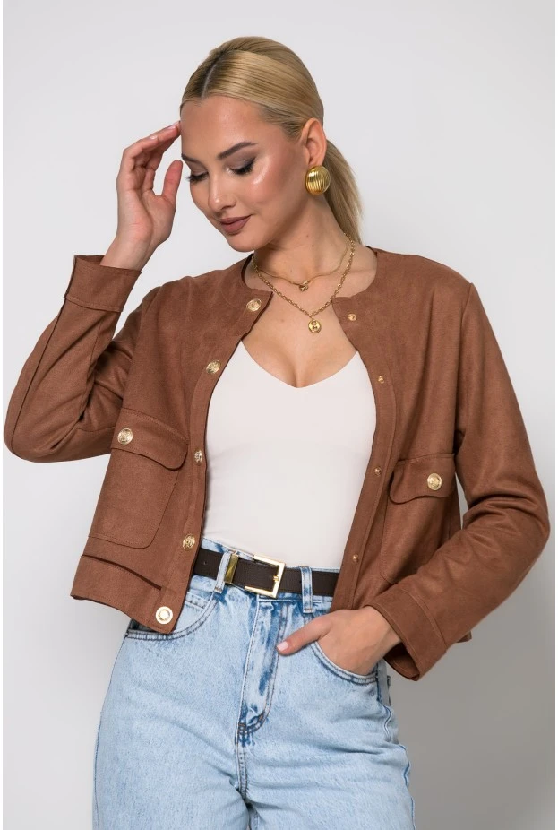 Jacket σουέντ με χρυσά κουμπιά ταμπά
