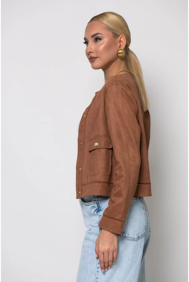 Jacket σουέντ με χρυσά κουμπιά ταμπά