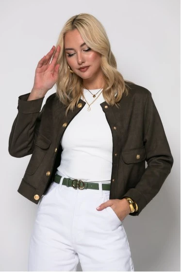 Jacket σουέντ με χρυσά κουμπιά καφέ