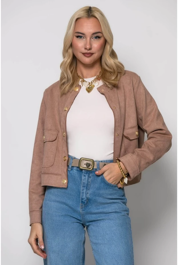 Jacket σουέντ με χρυσά κουμπιά μπεζ