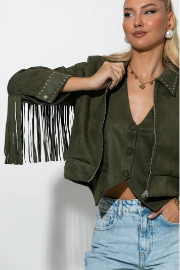Σουέντ jacket με τρούκς και κρόσια χακί
