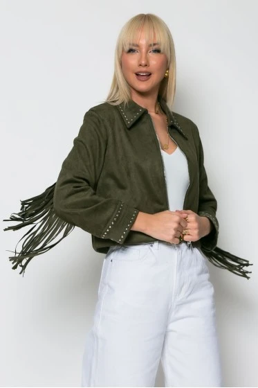 Σουέντ jacket με τρούκς και κρόσια μαύρο