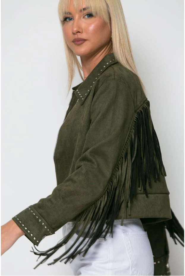 Σουέντ jacket με τρούκς και κρόσια χακί