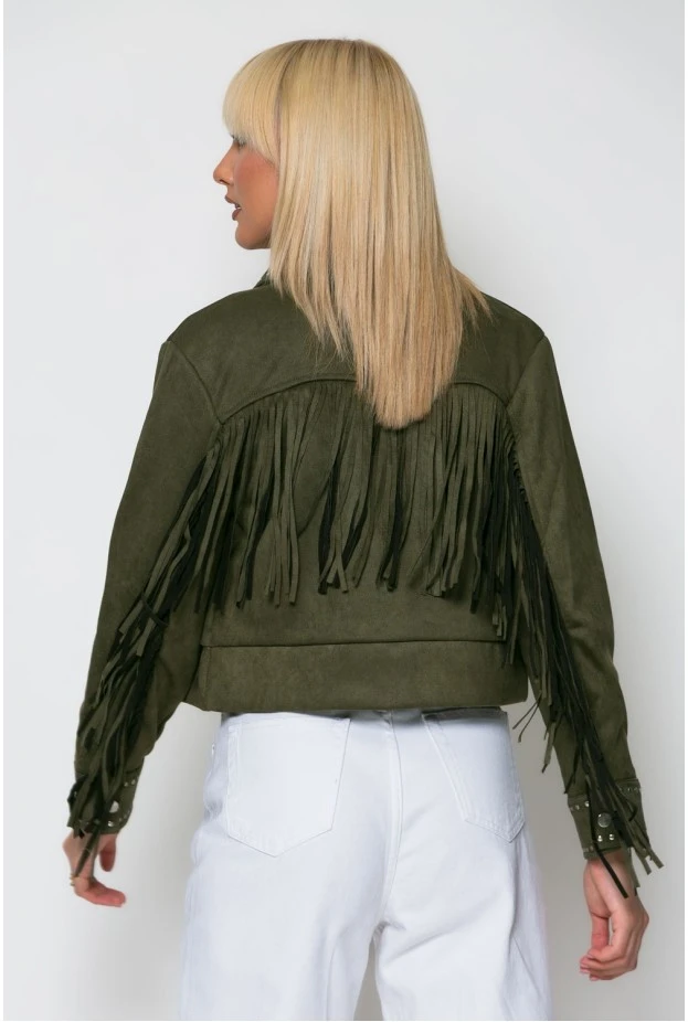 Σουέντ jacket με τρούκς και κρόσια χακί