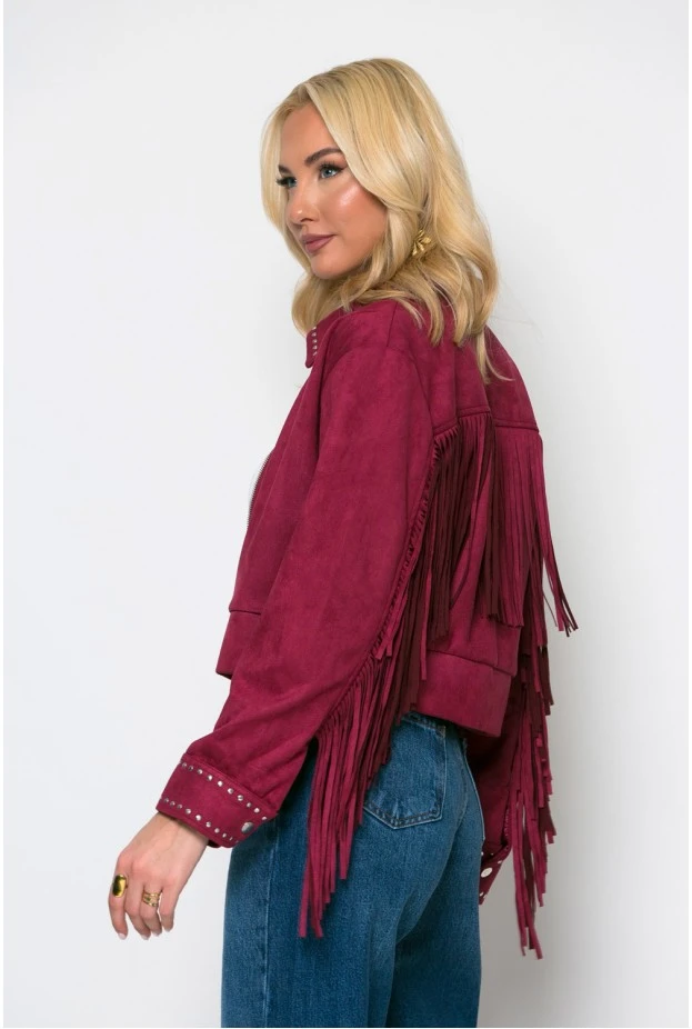 Σουέντ jacket με τρούκς και κρόσια μπορντό