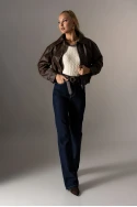 Bomber leather jacket με λάστιχο καφέ Bomber leather jacket με λάστιχο καφέ